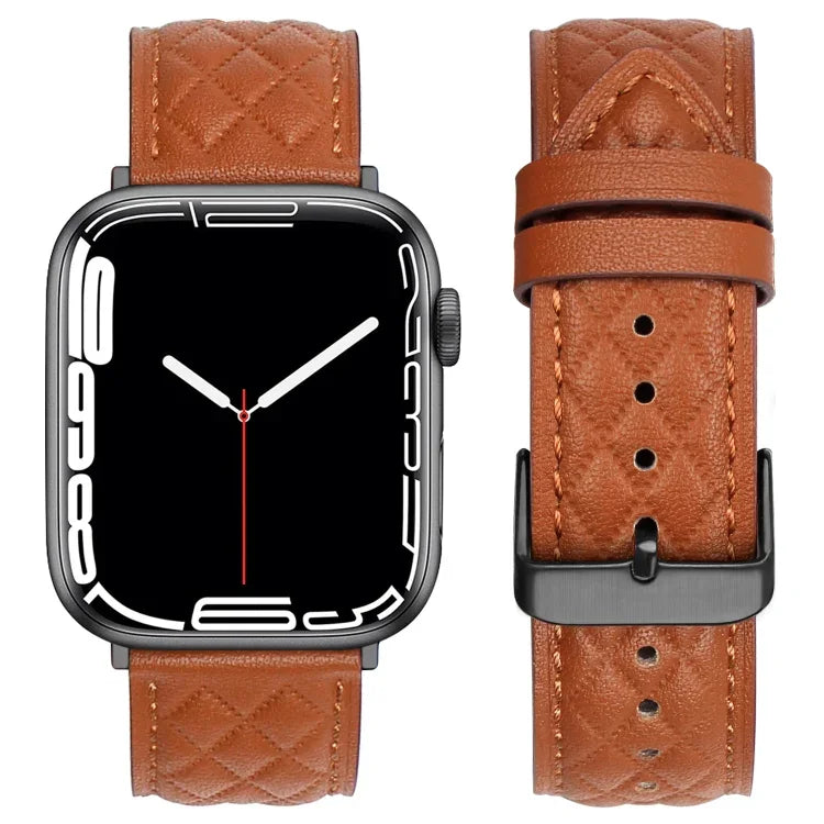 Correia de Relógio em Couro Genuíno com Padrão de Losangos Para Apple Watch Série 8&7 41mm / SE 2&6&SE&5&4 40mm / 3&2&1 38mm, Para Apple Watch Série 8&7 41mm / SE 2&6&SE&5&4 40mm / 3&2&1 38mm