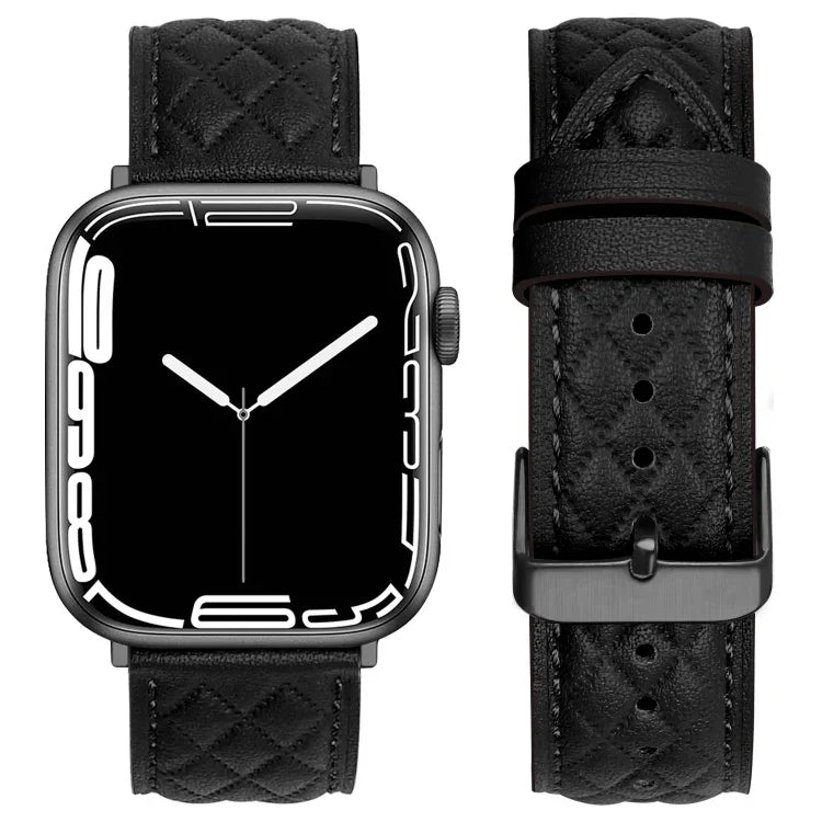 Correia de Relógio em Couro Genuíno com Padrão de Losangos Para Apple Watch Série 8&7 41mm / SE 2&6&SE&5&4 40mm / 3&2&1 38mm, Para Apple Watch Série 8&7 41mm / SE 2&6&SE&5&4 40mm / 3&2&1 38mm
