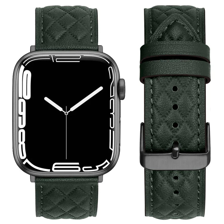Correia de Relógio em Couro Genuíno com Padrão de Losangos Para Apple Watch Série 8&7 41mm / SE 2&6&SE&5&4 40mm / 3&2&1 38mm, Para Apple Watch Série 8&7 41mm / SE 2&6&SE&5&4 40mm / 3&2&1 38mm