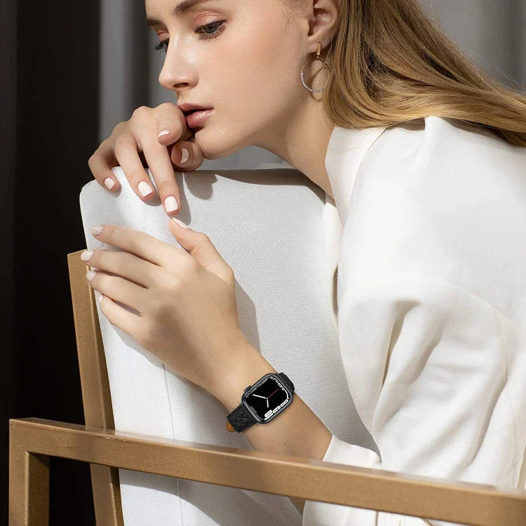 Correia de Relógio em Couro Genuíno com Padrão de Losangos Para Apple Watch Série 8&7 41mm / SE 2&6&SE&5&4 40mm / 3&2&1 38mm, Para Apple Watch Série 8&7 41mm / SE 2&6&SE&5&4 40mm / 3&2&1 38mm