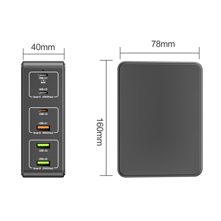 818H Carregador de Secretária Rápido 120W Type-C + USB 6 Portas, Ficha US, Ficha UK, Ficha EU, Ficha AU