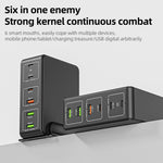 818H Carregador de Secretária Rápido 120W Type-C + USB 6 Portas, Ficha US, Ficha UK, Ficha EU, Ficha AU