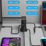 818H Carregador de Secretária Rápido 120W Type-C + USB 6 Portas, Ficha US, Ficha UK, Ficha EU, Ficha AU