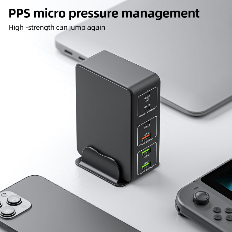 818H Carregador de Secretária Rápido 120W Type-C + USB 6 Portas, Ficha US, Ficha UK, Ficha EU, Ficha AU
