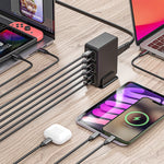 818H Carregador de Secretária Rápido 120W Type-C + USB 6 Portas, Ficha US, Ficha UK, Ficha EU, Ficha AU