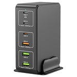 818H Carregador de Secretária Rápido 120W Type-C + USB 6 Portas, Ficha US, Ficha UK, Ficha EU, Ficha AU