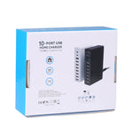 Carregador Inteligente Rápido 10 em 1 65W QC3.0 USB, Ficha EUA, Ficha Reino Unido, Ficha Austrália