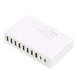 Carregador Inteligente Rápido 10 em 1 65W QC3.0 USB, Ficha EUA, Ficha Reino Unido, Ficha Austrália