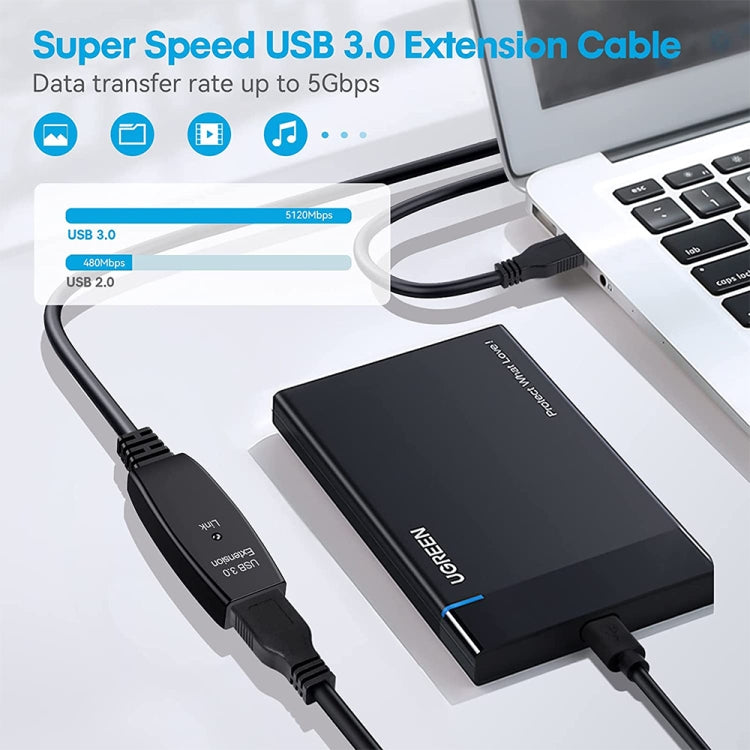 Cabo de Extensão USB 3.0 Macho para Fêmea para Sincronização de Dados Super Rápido, Comprimento: 10m, 10m