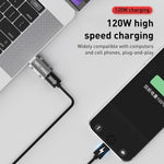 Adaptador Reto de Liga de Zinco Tipo-C Fêmea para USB 3.0 Macho 120W, Tipo-C Fêmea para USB 3.0 Macho Reto