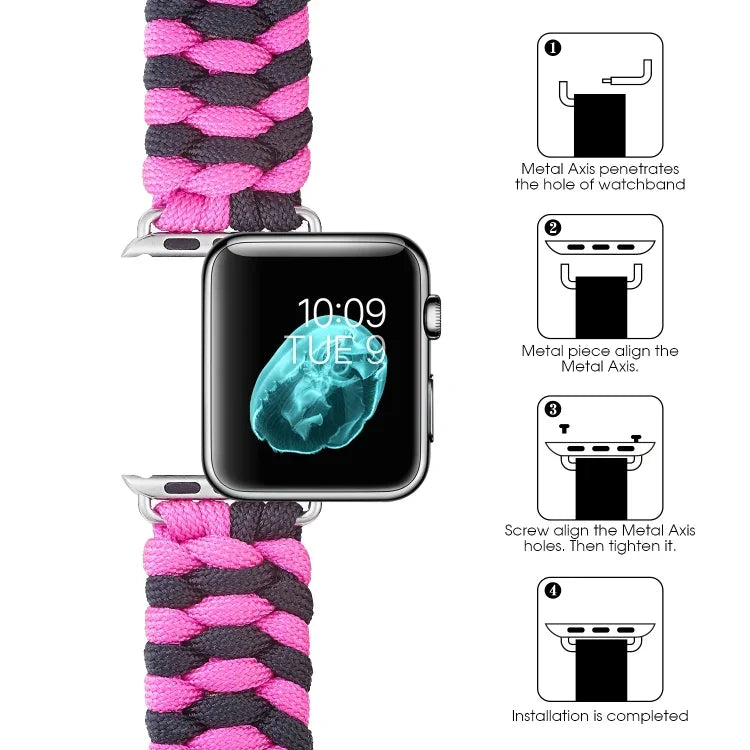 Pulseira de Relógio em Nylon com Fecho de Gancho e Loop de Trança Simples Paracord, Para Apple Watch Series 8&7 41mm / SE 2&6&SE&5&4 40mm, Para Apple Watch Ultra 49mm / Series 8&7 45mm / SE 2&6&SE&5&4 44mm