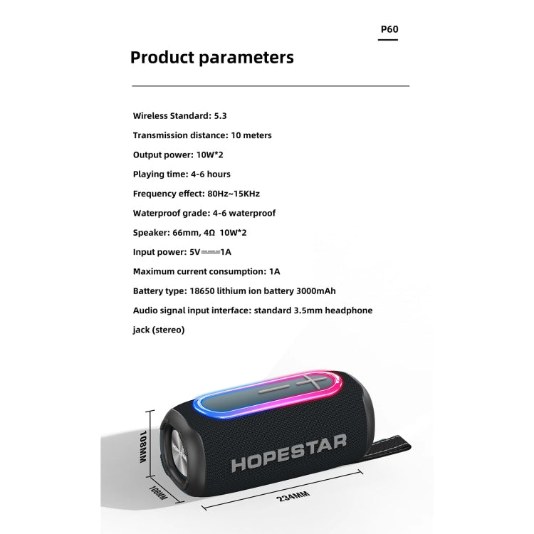 Coluna Bluetooth para Exterior HOPESTAR P60 IPX6 Impermeável 10W 66mm