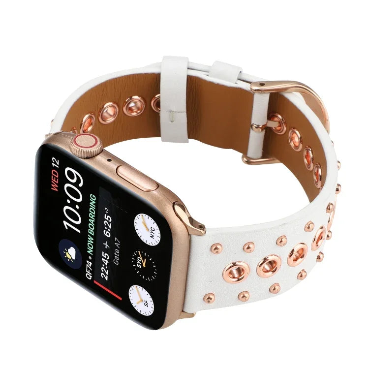 Punk Rivet Genuine Leather Watch Band, For Apple Watch Series 7 41mm / 6 & SE & 5 & 4 40mm, For Apple Watch Ultra 49mm / Series 8&7 45mm / SE 2&6&SE&5&4 44mm