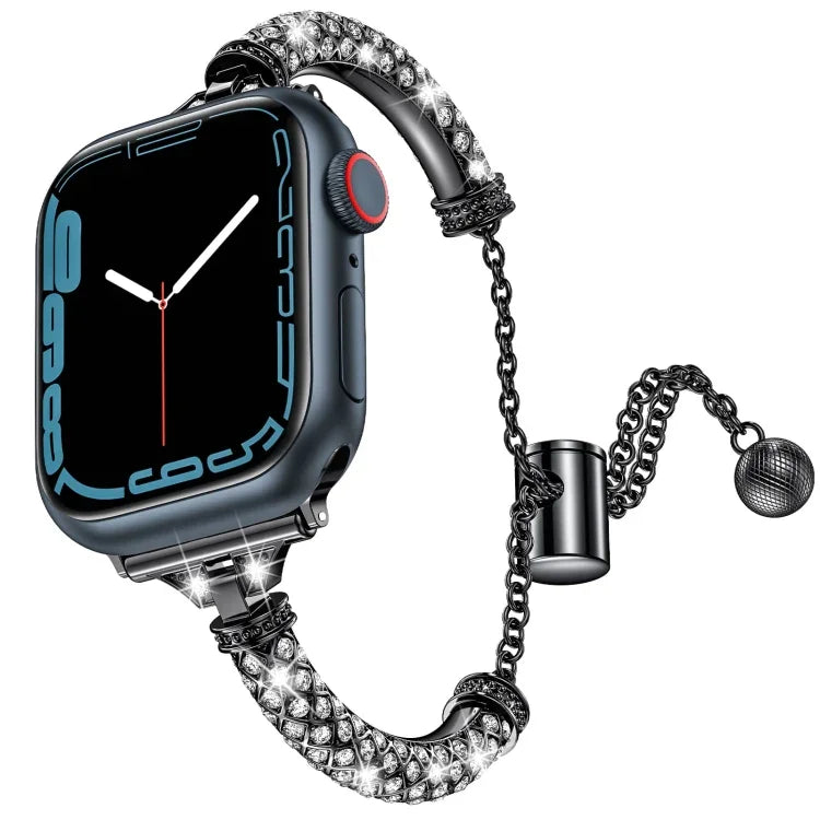 Pulseira de Relógio em Bracelete Metálica com Diamantes Completos, Para Apple Watch Series 8&7 45mm / SE 2&6&SE&5&4 44mm, Para Apple Watch Series 8&7 41mm / SE 2&6&SE&5&4 40mm