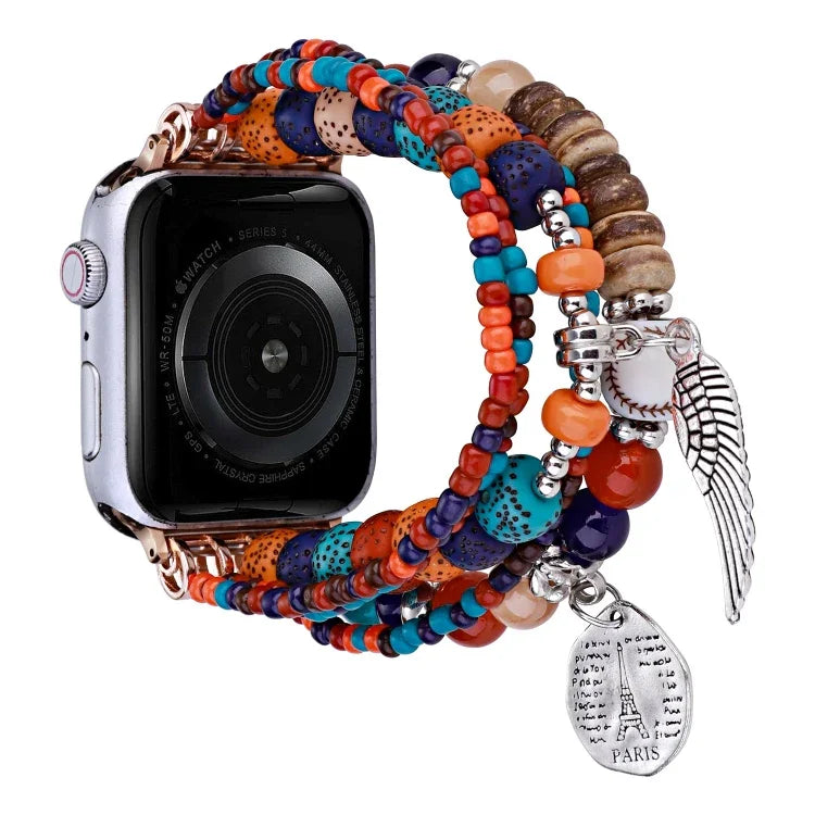 Pulseira de Relógio com Bracelete de Asas Posey com Contas, Para Apple Watch Series 8&7 45mm / SE 2&6&SE&5&4 44mm, Para Apple Watch Series 8&7 41mm / SE 2&6&SE&5&4 40mm