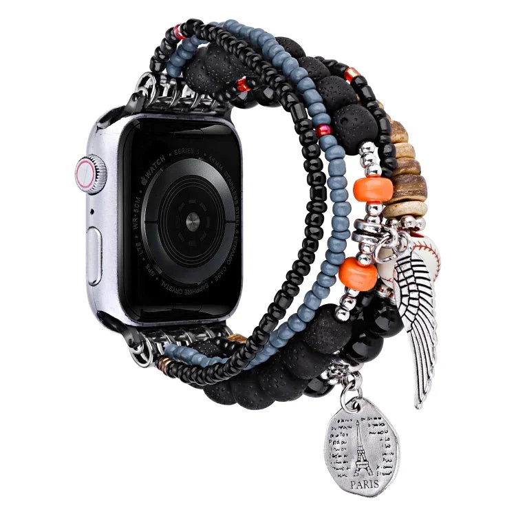 Beaded Posey Wings Bracelet Watch Band, For Apple Watch Series 8&7 45mm / SE 2&6&SE&5&4 44mm, For Apple Watch Series 8&7 41mm / SE 2&6&SE&5&4 40mm