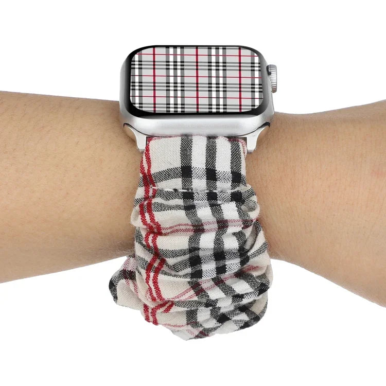 Correia de Relógio em Tecido com Padrão de Flor às Quadrículas, Para Apple Watch Ultra 49mm / Série 8&7 45mm / SE 2&6&SE&5&4 44mm / 3&2&1 42mm, Para Apple Watch Série 8&7 41mm / SE 2&6&SE&5&4 40mm / 3&2&1 38mm