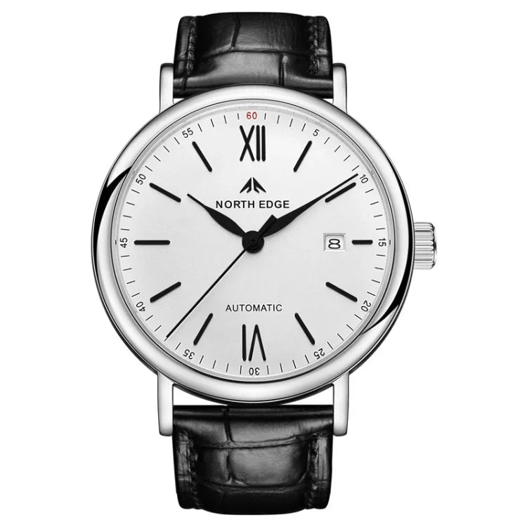 Relógio Masculino Multifuncional NORTH EDGE AMOY Resistente à Água com Correia em Pele, Relógio Mecânico