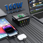 868H Carregador Multiportas 6 em 1 160W 3 PD Type-C + 2 USB QC3.0, 868H