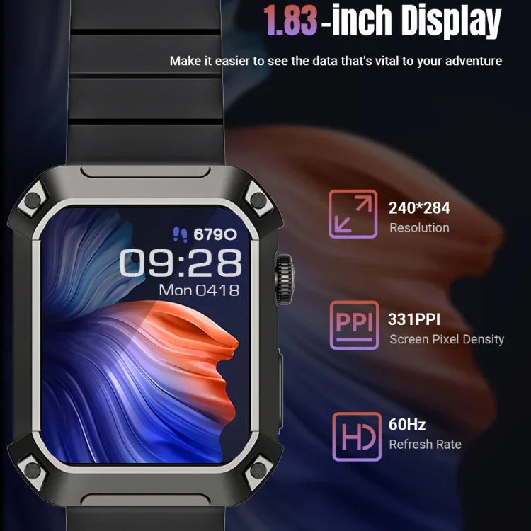 Rogbid Tank S2 Smartwatch com Ecrã IPS de 1,83 polegadas, Suporta Chamadas Bluetooth / Pressão Arterial / Monitorização do Sono, S2 (Preto)
