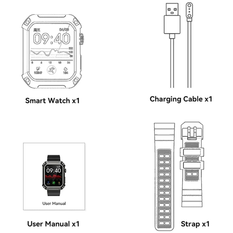 Rogbid Tank S2 Smartwatch com Ecrã IPS de 1,83 polegadas, Suporta Chamadas Bluetooth / Pressão Arterial / Monitorização do Sono, S2 (Preto)