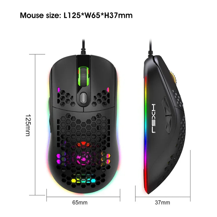 HXSJ X600 Rato Gaming Com Fios com Programação Macro RGB Luminoso 6 Teclas, X600