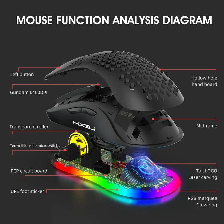 HXSJ X600 Rato Gaming Com Fios com Programação Macro RGB Luminoso 6 Teclas, X600