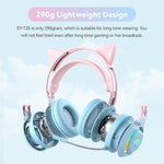 T25 RGB Auscultadores Bluetooth Sem Fios Estéreo com Orelhas de Gato e Microfone Destacável