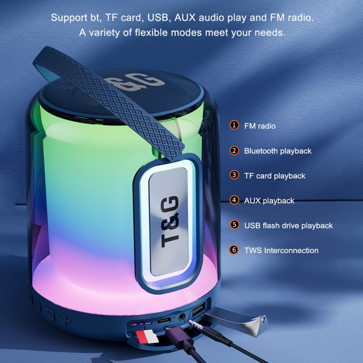 Coluna Bluetooth Sem Fios com Subwoofer T&G TG376 para Exterior, Luz LED RGB Multicolorida Portátil