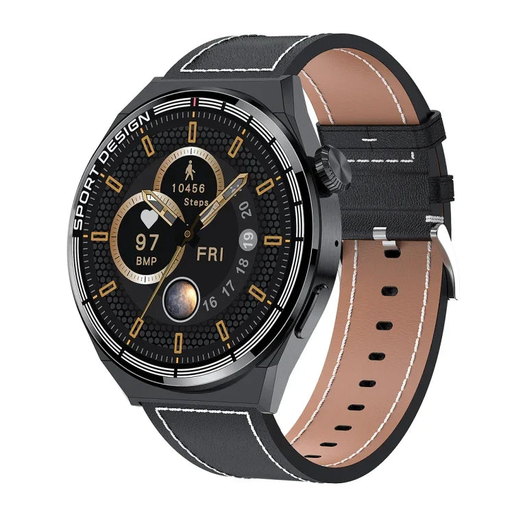 HDT 3 Max Smartwatch com pulseira de couro de 1,6 polegadas IP67 à prova de água Suporta chamada Bluetooth / NFC, Pulseira de couro (Preto), Pulseira de couro (Prateado)