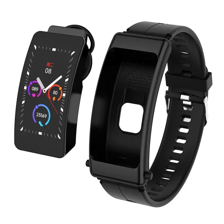 K50 Smartwatch destacável com auricular e pulseira de silicone de 1,08 polegadas IP67 à prova de água Suporta chamada Bluetooth, Pulseira de silicone (Preto), Pulseira de silicone (Preto Prateado)