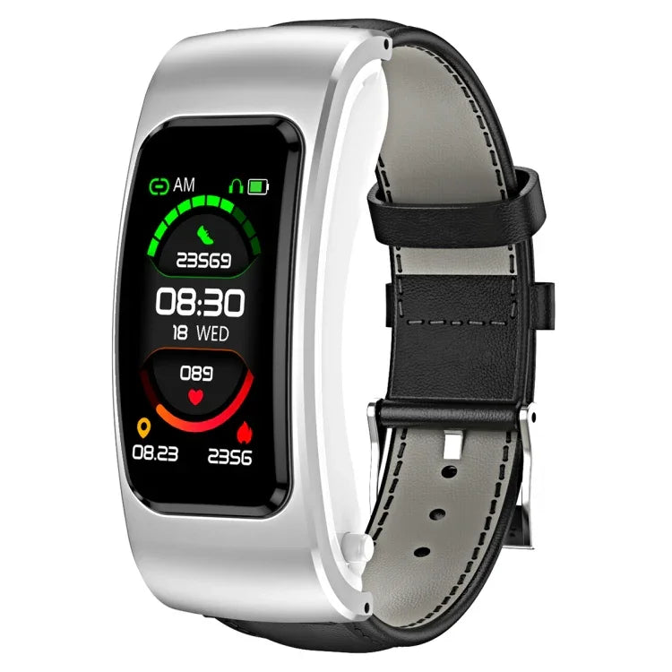 K60 Smartwatch destacável com auricular e pulseira de couro de 1,08 polegadas à prova de água Suporta chamada Bluetooth, Pulseira de couro (Preto Prateado), Pulseira de couro (Castanho), Pulseira de couro (Preto), Pulseira de couro (Castanho Prateado)