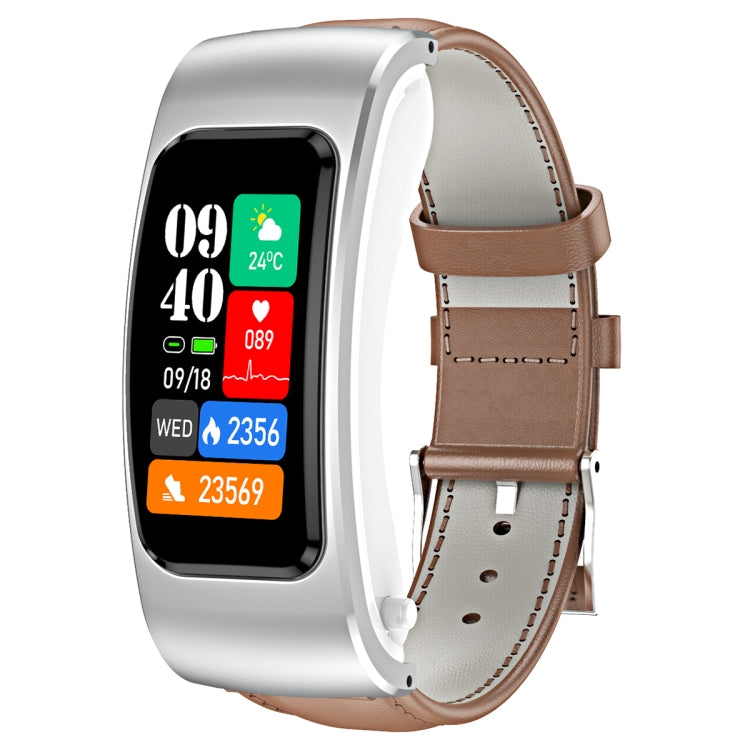 K60 Smartwatch destacável com auricular e pulseira de couro de 1,08 polegadas à prova de água Suporta chamada Bluetooth, Pulseira de couro (Preto Prateado), Pulseira de couro (Castanho), Pulseira de couro (Preto), Pulseira de couro (Castanho Prateado)