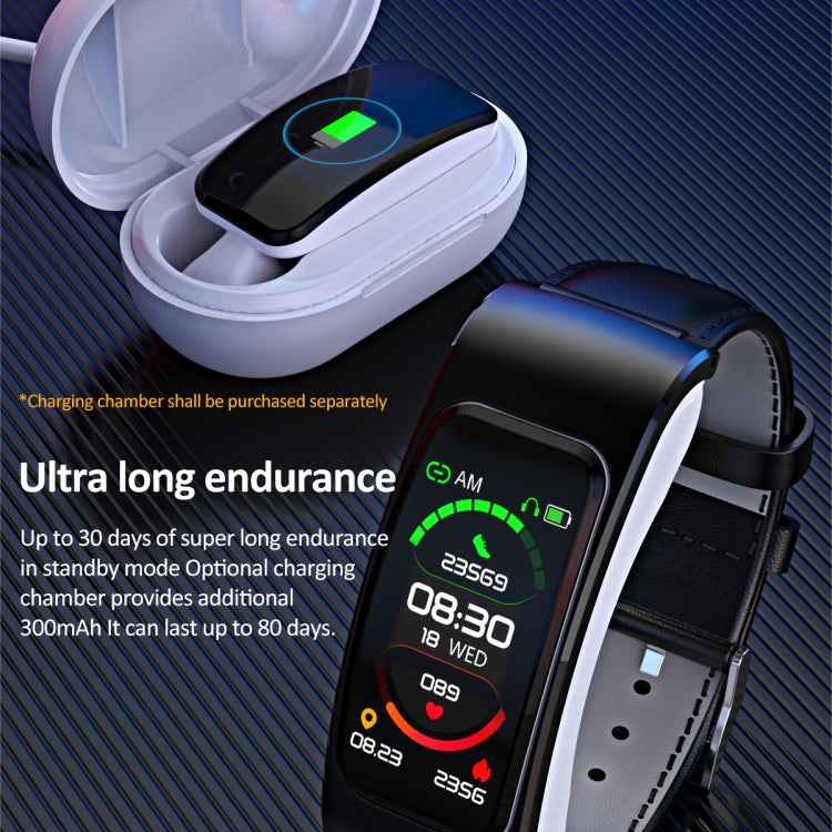K60 Smartwatch destacável com auricular e pulseira de couro de 1,08 polegadas à prova de água Suporta chamada Bluetooth, Pulseira de couro (Preto Prateado), Pulseira de couro (Castanho), Pulseira de couro (Preto), Pulseira de couro (Castanho Prateado)