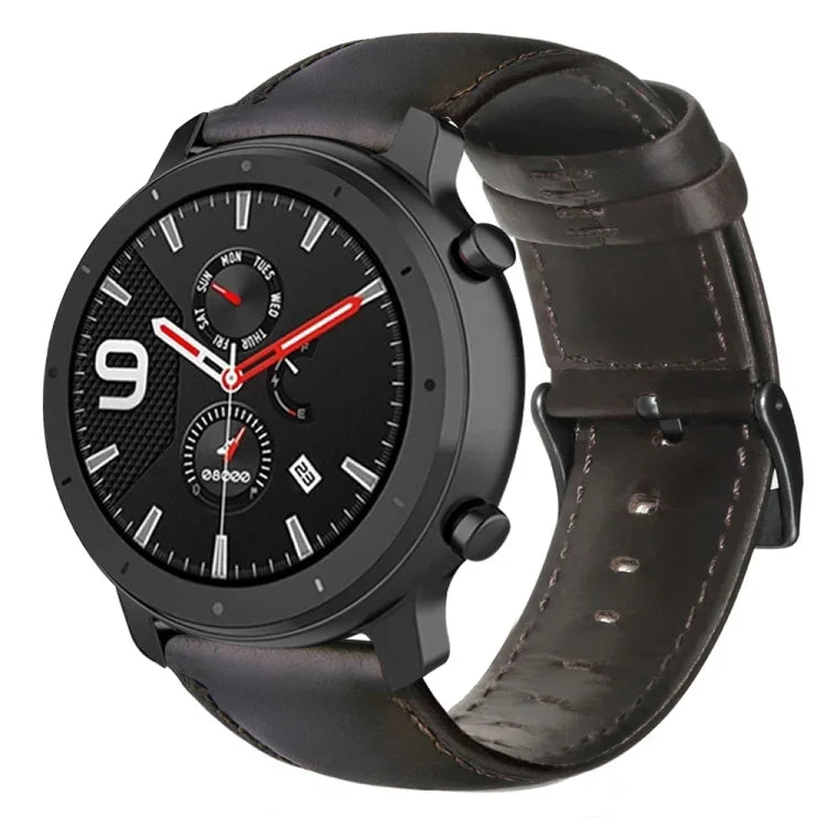 Correia de Relógio em Pele Genuína com Cera de Óleo, Para Amazfit GTR 47mm / Pace / Stratos, Para Amazfit 2 Stratos, Para Ticwatch Pro / E2 / S2, Para Pebble Gen 1, Para Pebble Time