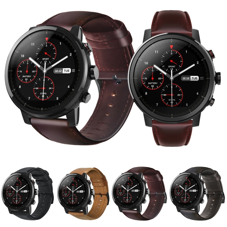Correia de Relógio em Pele Genuína com Cera de Óleo, Para Amazfit GTR 47mm / Pace / Stratos, Para Amazfit 2 Stratos, Para Ticwatch Pro / E2 / S2, Para Pebble Gen 1, Para Pebble Time