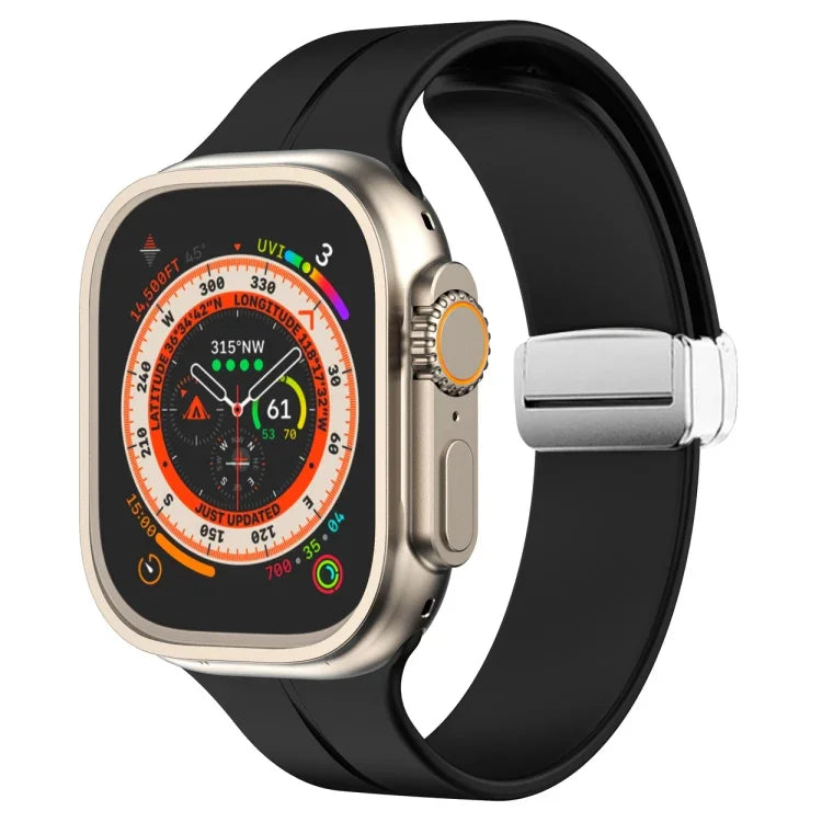 Magnetic Fold Clasp Silicone Watch Band, For Apple Watch Series 8&7 45mm, For Apple Watch Series 8&7 41mm