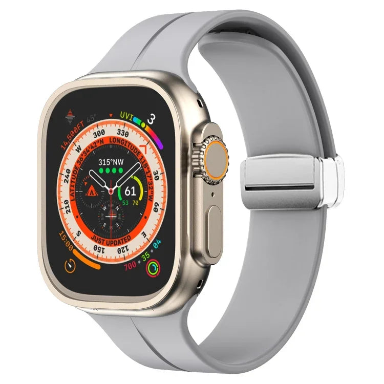 Magnetic Fold Clasp Silicone Watch Band, For Apple Watch Series 8&7 45mm, For Apple Watch Series 8&7 41mm