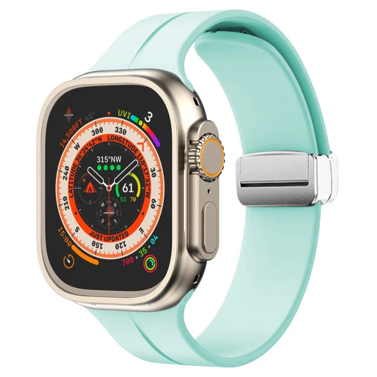 Magnetic Fold Clasp Silicone Watch Band, For Apple Watch Series 8&7 45mm, For Apple Watch Series 8&7 41mm