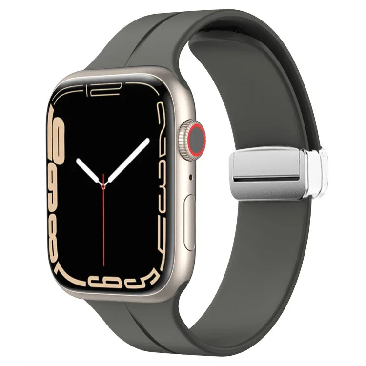 Magnetic Fold Clasp Silicone Watch Band, For Apple Watch Series 8&7 45mm, For Apple Watch Series 8&7 41mm