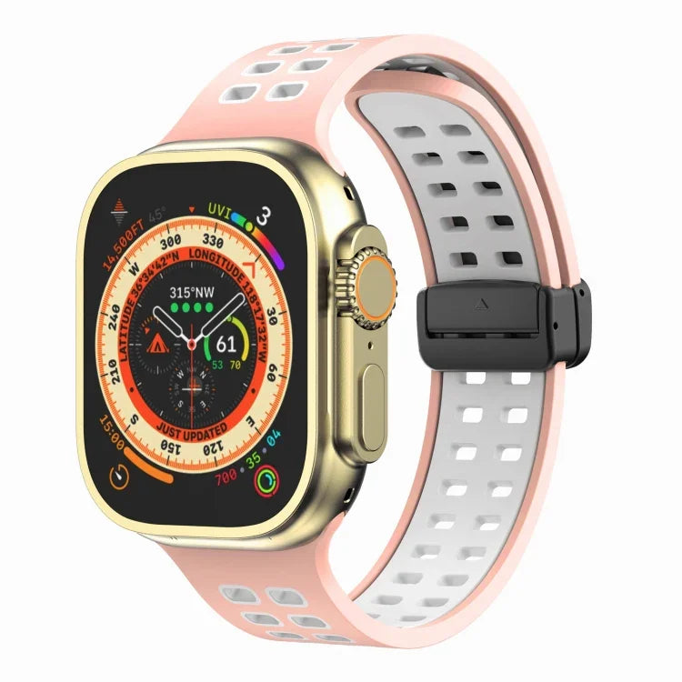 Pulseira de Relógio de Silicone com Fecho Dobradiço Magnético e Orifícios Quadrados, Para Apple Watch Series 8&7 45mm, Para Apple Watch Series 8&7 41mm