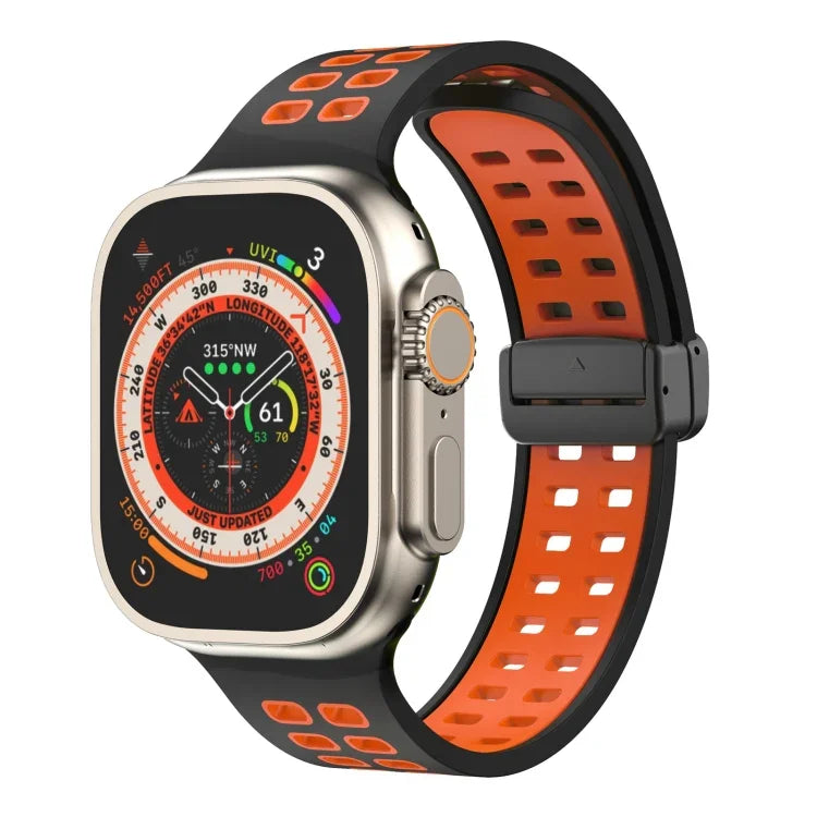 Pulseira de Relógio de Silicone com Fecho Dobradiço Magnético e Orifícios Quadrados, Para Apple Watch Series 8&7 45mm, Para Apple Watch Series 8&7 41mm
