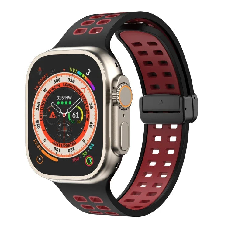 Pulseira de Relógio de Silicone com Fecho Dobradiço Magnético e Orifícios Quadrados, Para Apple Watch Series 8&7 45mm, Para Apple Watch Series 8&7 41mm