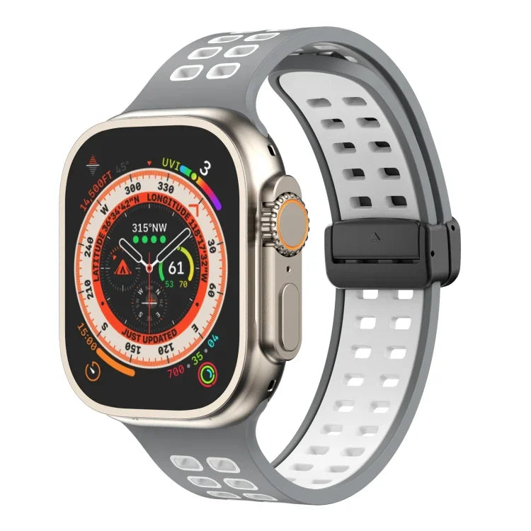 Pulseira de Relógio de Silicone com Fecho Dobradiço Magnético e Orifícios Quadrados, Para Apple Watch Series 8&7 45mm, Para Apple Watch Series 8&7 41mm