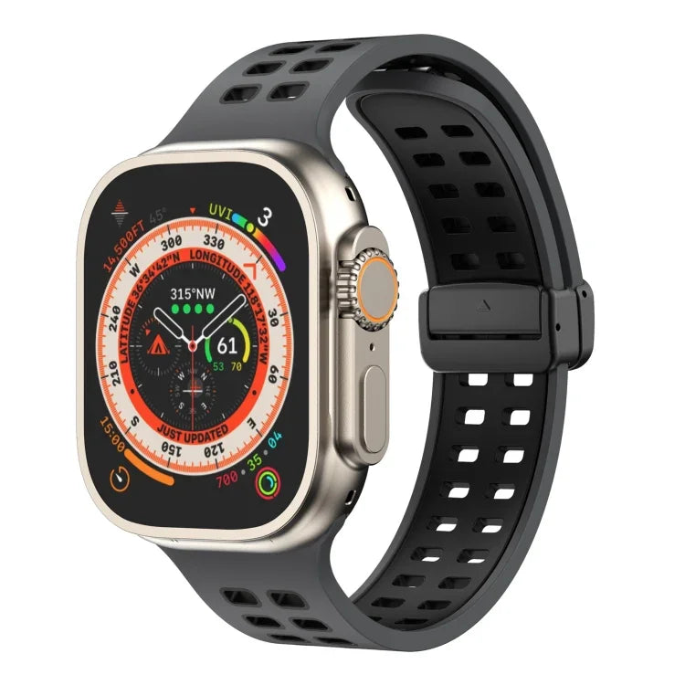 Pulseira de Relógio de Silicone com Fecho Dobradiço Magnético e Orifícios Quadrados, Para Apple Watch Series 8&7 45mm, Para Apple Watch Series 8&7 41mm