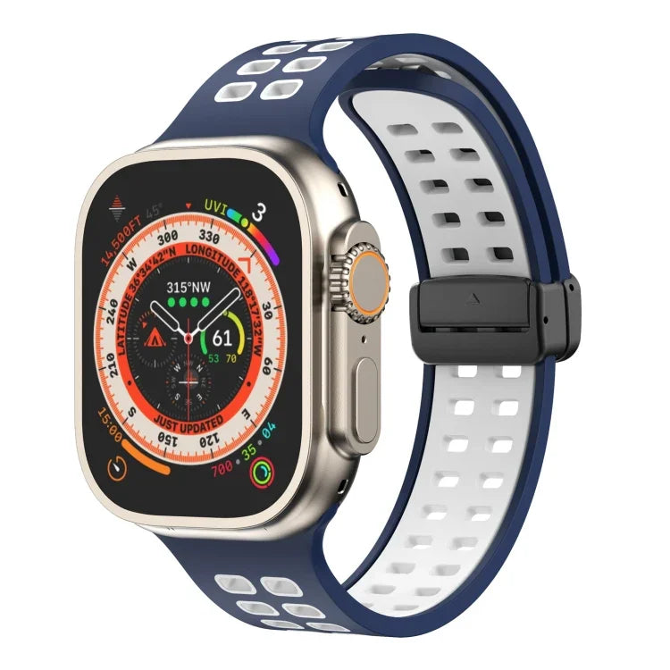 Pulseira de Relógio de Silicone com Fecho Dobradiço Magnético e Orifícios Quadrados, Para Apple Watch Series 8&7 45mm, Para Apple Watch Series 8&7 41mm