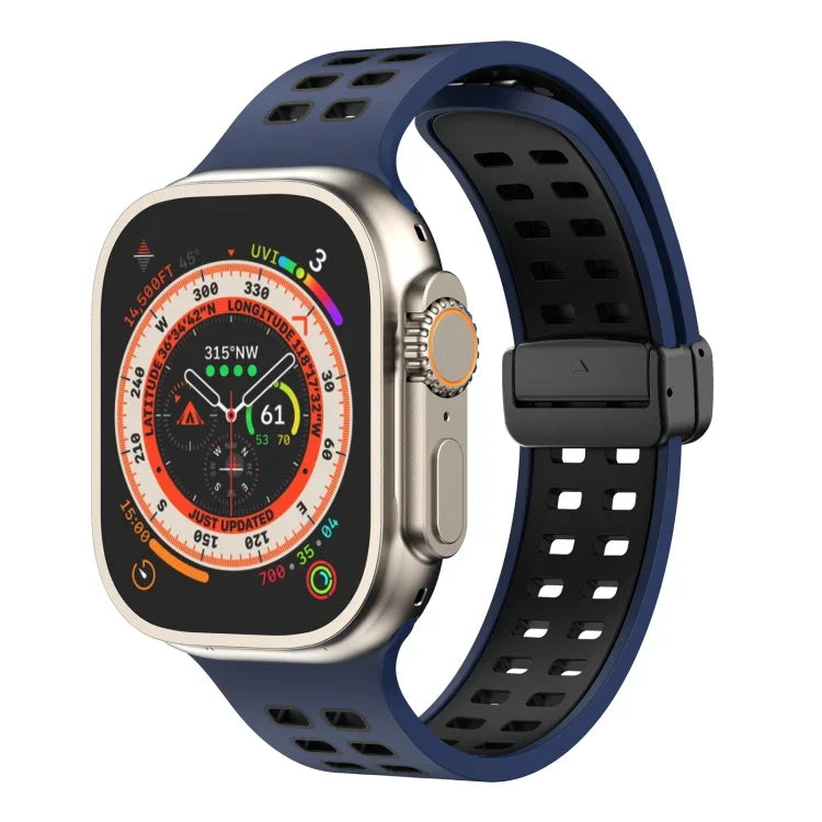 Pulseira de Relógio de Silicone com Fecho Dobradiço Magnético e Orifícios Quadrados, Para Apple Watch Series 8&7 45mm, Para Apple Watch Series 8&7 41mm