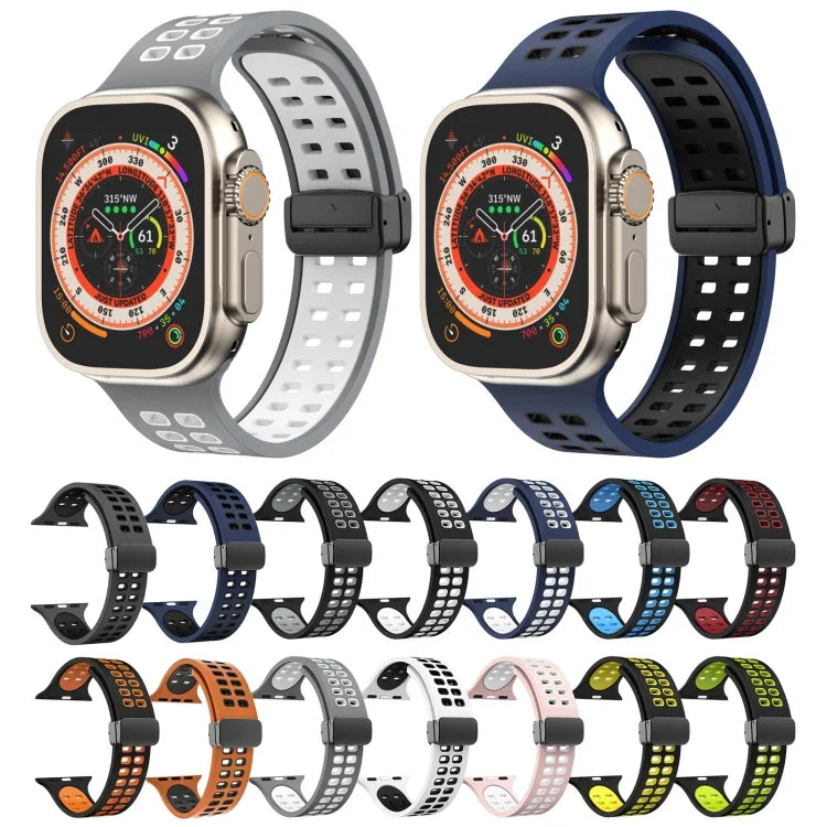 Pulseira de Relógio de Silicone com Fecho Dobradiço Magnético e Orifícios Quadrados, Para Apple Watch Series 8&7 45mm, Para Apple Watch Series 8&7 41mm