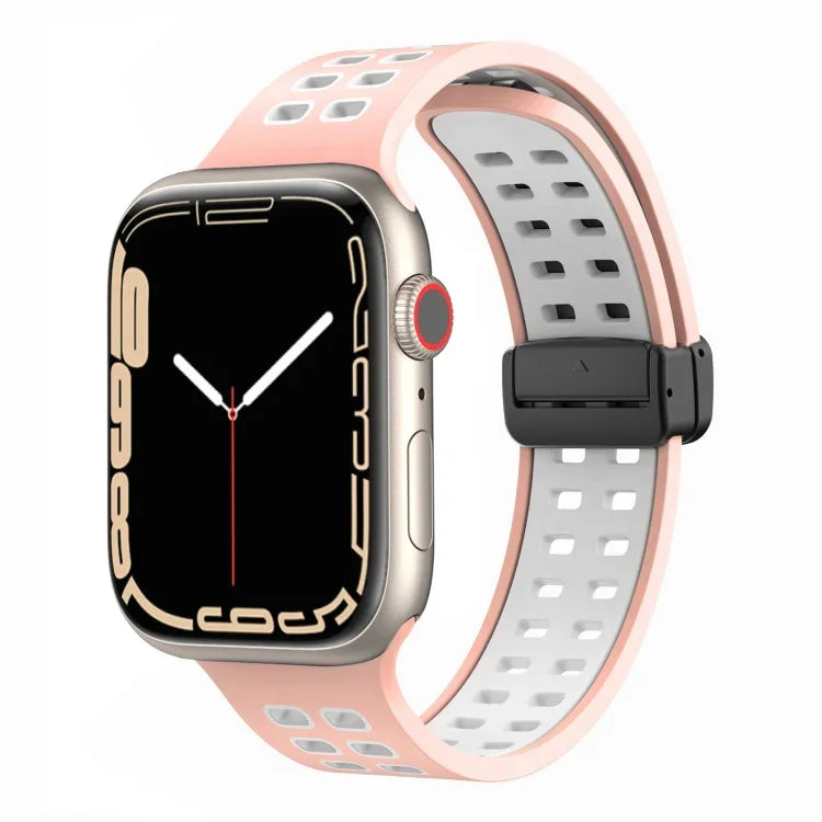 Pulseira de Relógio de Silicone com Fecho Dobradiço Magnético e Orifícios Quadrados, Para Apple Watch Series 8&7 45mm, Para Apple Watch Series 8&7 41mm
