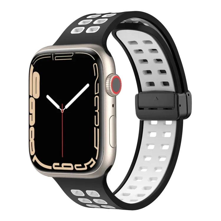 Pulseira de Relógio de Silicone com Fecho Dobradiço Magnético e Orifícios Quadrados, Para Apple Watch Series 8&7 45mm, Para Apple Watch Series 8&7 41mm